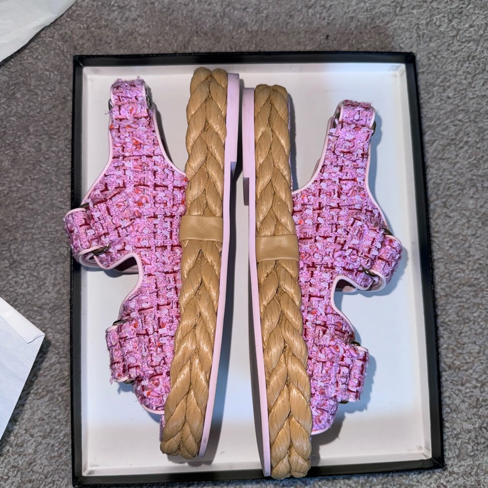Authentic Chanel Pink Tweed Dad Sandals ( pre-owned ) - Picture 2 of 6